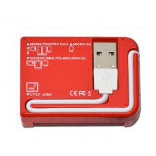USB 2.0 Card Reader, 5 Slots, All-in-1, Red Color - CL-CRD20059