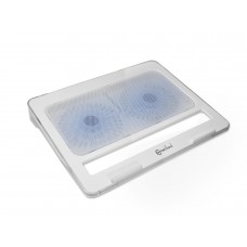 Notebook Cooler for 12"~17", 2x Blue LED Fan, 2x Built-in USB Port, Anti-Slip Design, Powered by USB, White Color - CL-NBK68019