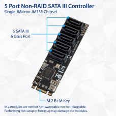 5 port Non-RAID SATA III 6Gbp/s to M.2 B+M Key Adapter PCI-e 3.0 x2 bandwith - SI-ADA40141