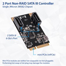 2 Port SATA III Full Height MiniPCIE Controller Card (Jmicro Chipset) - SI-MPE40150