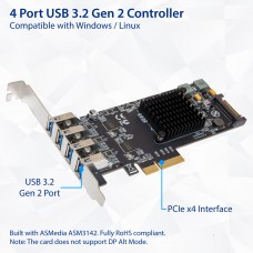 USB 3.2 Gen 2 (10 Gbps) 4 Port Type-A PCI-e 3.0 x4