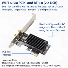 802.11AX Wifi 6 Dual Band and Bluetooth 5.0 PCI-e x1 Wireless Card - SI-PEX23067
