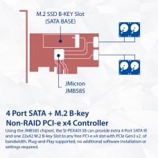 4 port Non-RAID SATA III 6Gbp/s and M.2 B Key 2242 PCI-e x4 Controller Card - SI-PEX40138