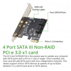 4 Port SATA III PCI-e 3.0 x1 Card Non-Raid with Low Profile Bracket - SI-PEX40156
