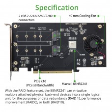 Dual M.2 NVMe Ports RAID to PCIe 3.0 x16 Interface ( x8 Bandwidth) Bifurcation Riser Controller - SI-PEX40158