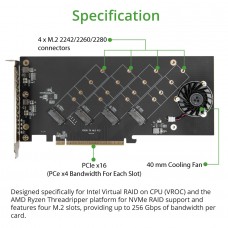 Quad M.2 PCIe 4.0 x4 PCIe x16 Expansion Card Intel VROC and AMD Ryzen Threadripper NVMe Raid