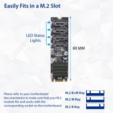 4 port RAID SATA III 6Gbp/s to M.2 B+M Key Adapter PCI-e 3.0 x2 bandwith