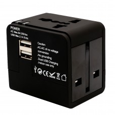 Universal Travel Adapter, International Plug (US / UK / EU / AU) with 2-Port USB Type-A Charging Port, Input: AC100-250V - SY-ADA60013