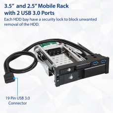 5.25" Bay Drive Tray Less Security Lock Mobile Rack for 3.5" and 2.5" SATA III HDD with extra 2 port USB 3.0 - SY-MRA55007