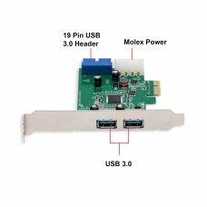 2 Port USB 3.0 and USB 3.0 19 Pin Int. Header PCI-e x1 Card - SY-PEX20140