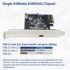 Single Port USB-C 3.2 Gen 2x2 PCI-e Gen 3 x4 Expansion Card - SY-PEX20230
