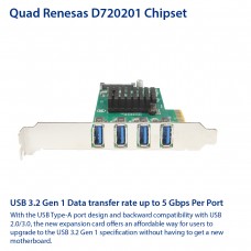 USB 3.2 Gen 1 (5 Gbps) 4 Port Type-A PCI-e 3.0 x4