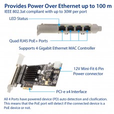 4 Port Gigabit 802.3at POE+ Ethernet PCI-e x4 Ethernet Network Interface Card - SY-PEX24070