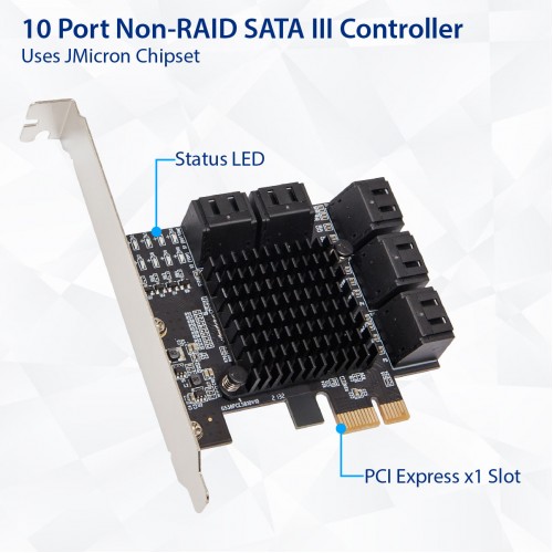 Rivo PCIe SATA Card SATA Controller Expansion Card with Low Profile Bracket Support 10 SATA 3.0 Devices 10 Port with 10 SATA Cable Boot as System Disk Non-Raid