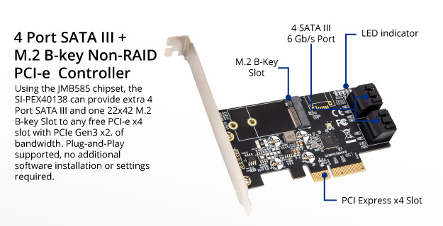 Marvell 9235-4I 4 Port SATA III PCI-e 2.0 x2 Non RAID Hard Drive Controller Card 