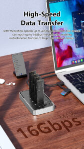 4 Bays USB4.0 (USB-C) 40G Portable NVMe (M Key, B+M Key) / NVMe / PCIe SSD (22110, 2280, 2260, 2242, 2230) Ultra Fast External SSD Docking Station Duplicator Cloner (Docking Only)