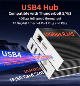 USB4.0 40Gbps 6-in-1 Hub, 1x RJ45 10G Ethernet Port, 3x USB-A, 1x TF, 1x SD Card Reader