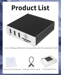 USB4.0 40Gbps 6-in-1 Hub, 1x RJ45 10G Ethernet Port, 3x USB-A, 1x TF, 1x SD Card Reader