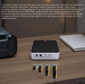 4 Bays USB4.0 (USB-C) 40G Portable NVMe (M Key, B+M Key) / PCIe SSD (2280, 2260, 2242, 2230) Ultra Fast External SSD Docking Station Duplicator Cloner (Docking Only)