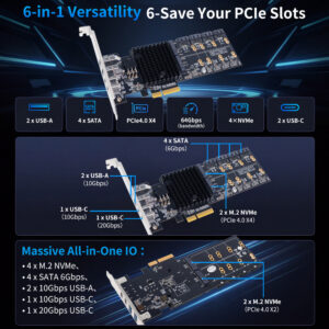 SouthBridge Max PCIe 4.0 Multi-Function Expansion Card up to 12 Ports (NVMe M2, USB, SATA) - No Motherboard Bifurcation Required